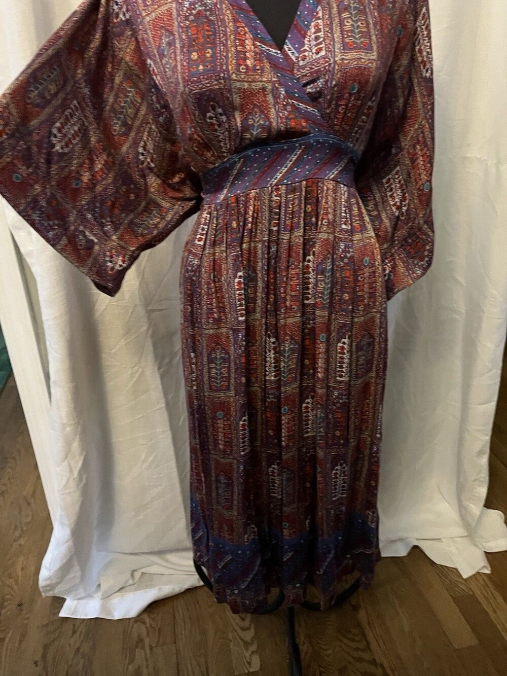 Anthropologie TINY Omina Mosaic boho kimono sleeve dress Festival Fall Sz S Midi - Picture 5 of 8